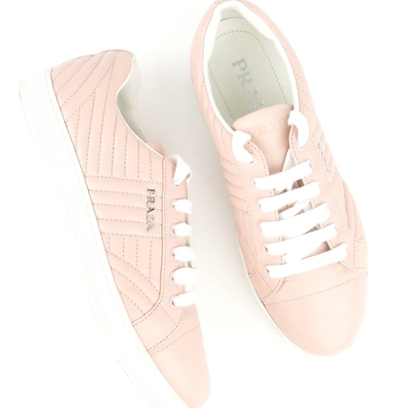 Prada Pink Quilted Leather Diagram Sneakers - Picture 4 of 7